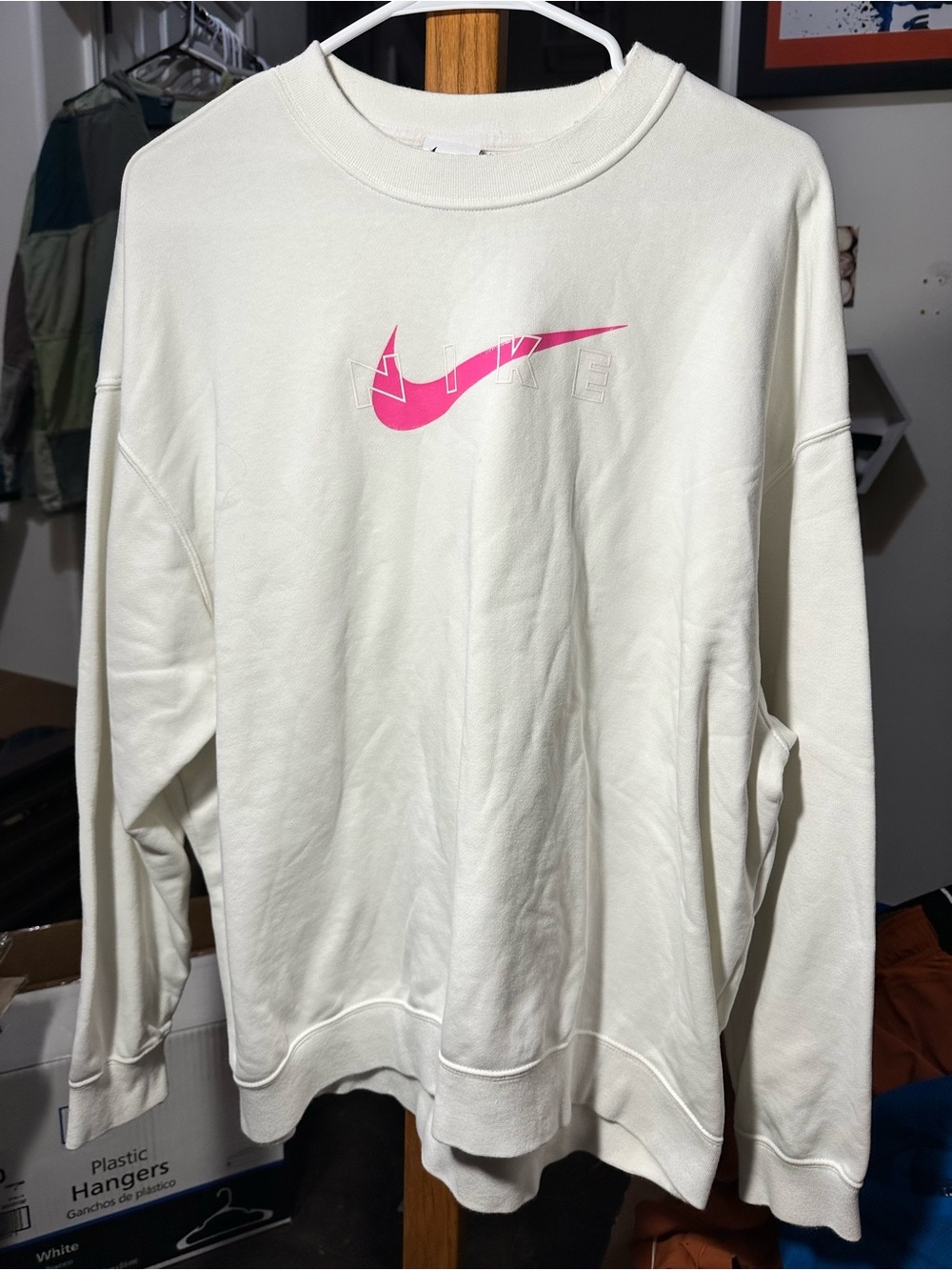 Nike Cream Pullover Sweatshirt with Pink Swoosh